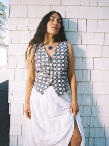Riley Vest | Navy Daisy Gingham