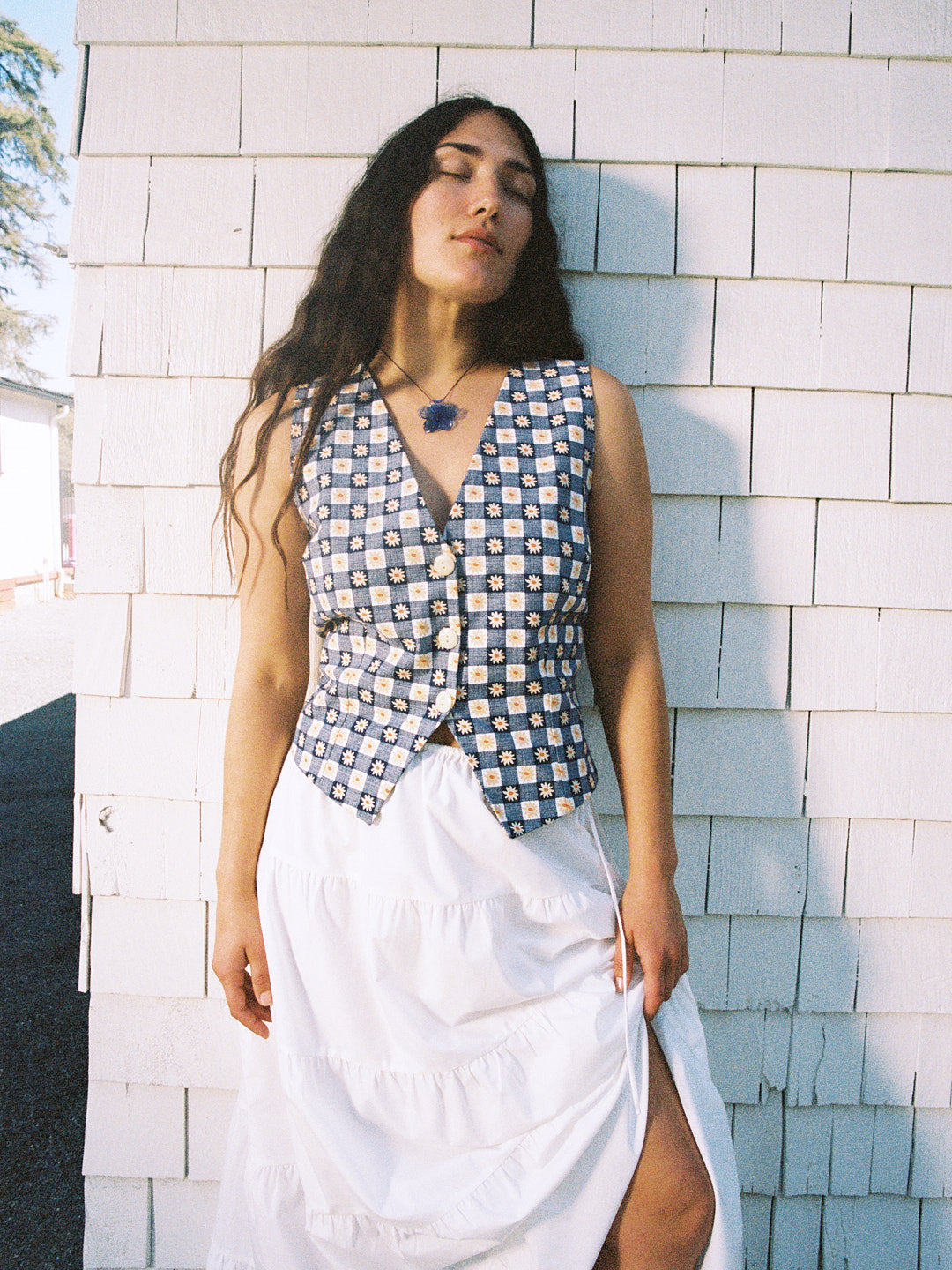 Riley Vest | Navy Daisy Gingham