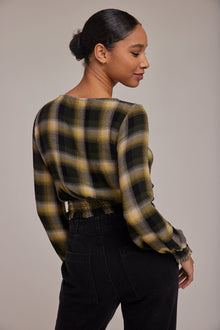 Long Sleeve Smocked Blouse | Green & Black Plaid