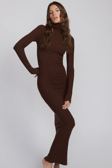 Long Sleeve Turtleneck Dress Maxi Chocolate DRESSES ETERNE 