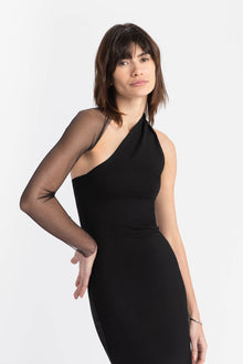 Manhatten Mesh Sleeve Dress | Black Mesh