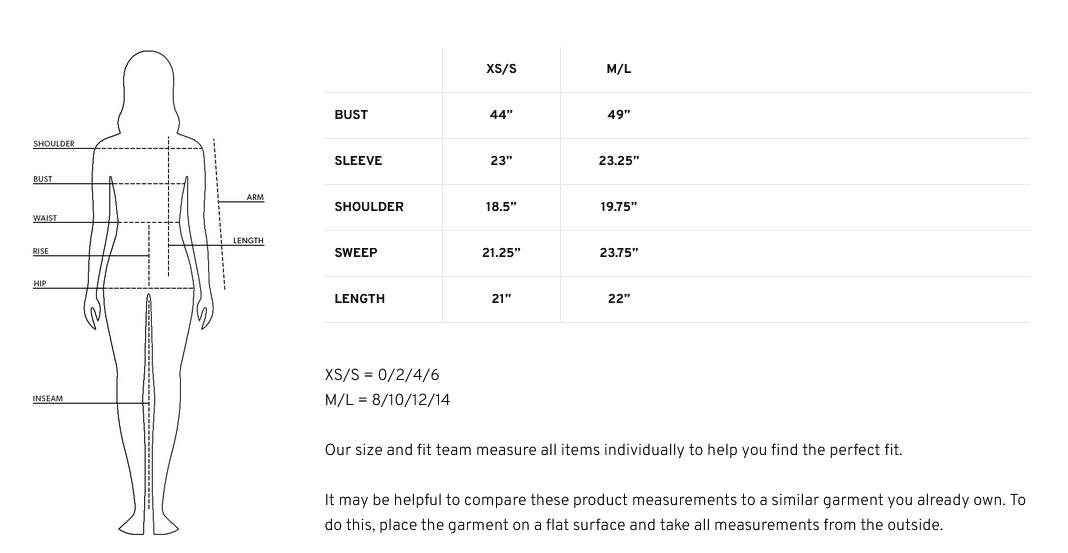 Product size guide