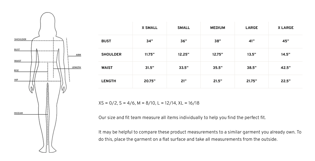 Product size guide