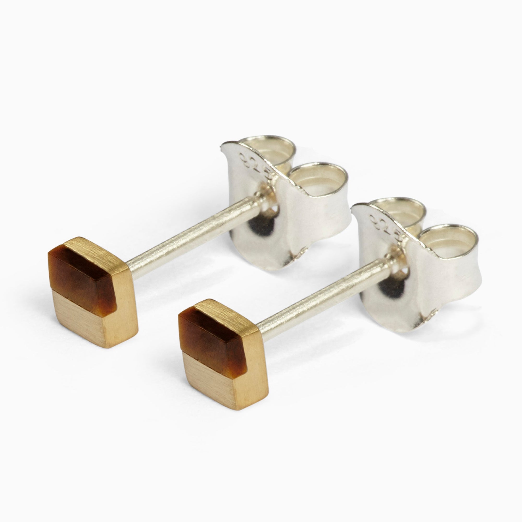 Square Earrings | Brass | Tiger's Eye