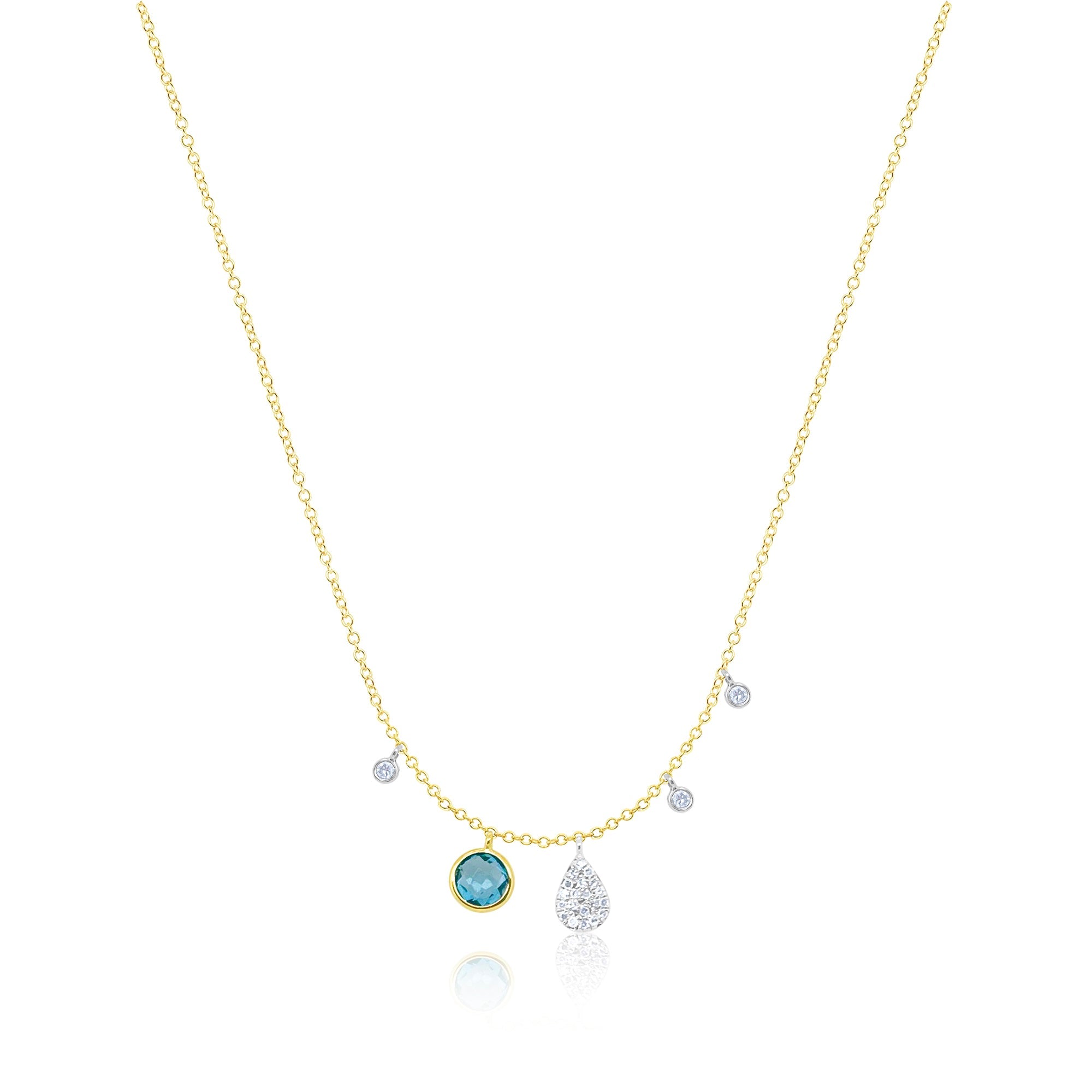 Two Tone Gold Blue Topaz Diamond Charm Necklace | Two Tone