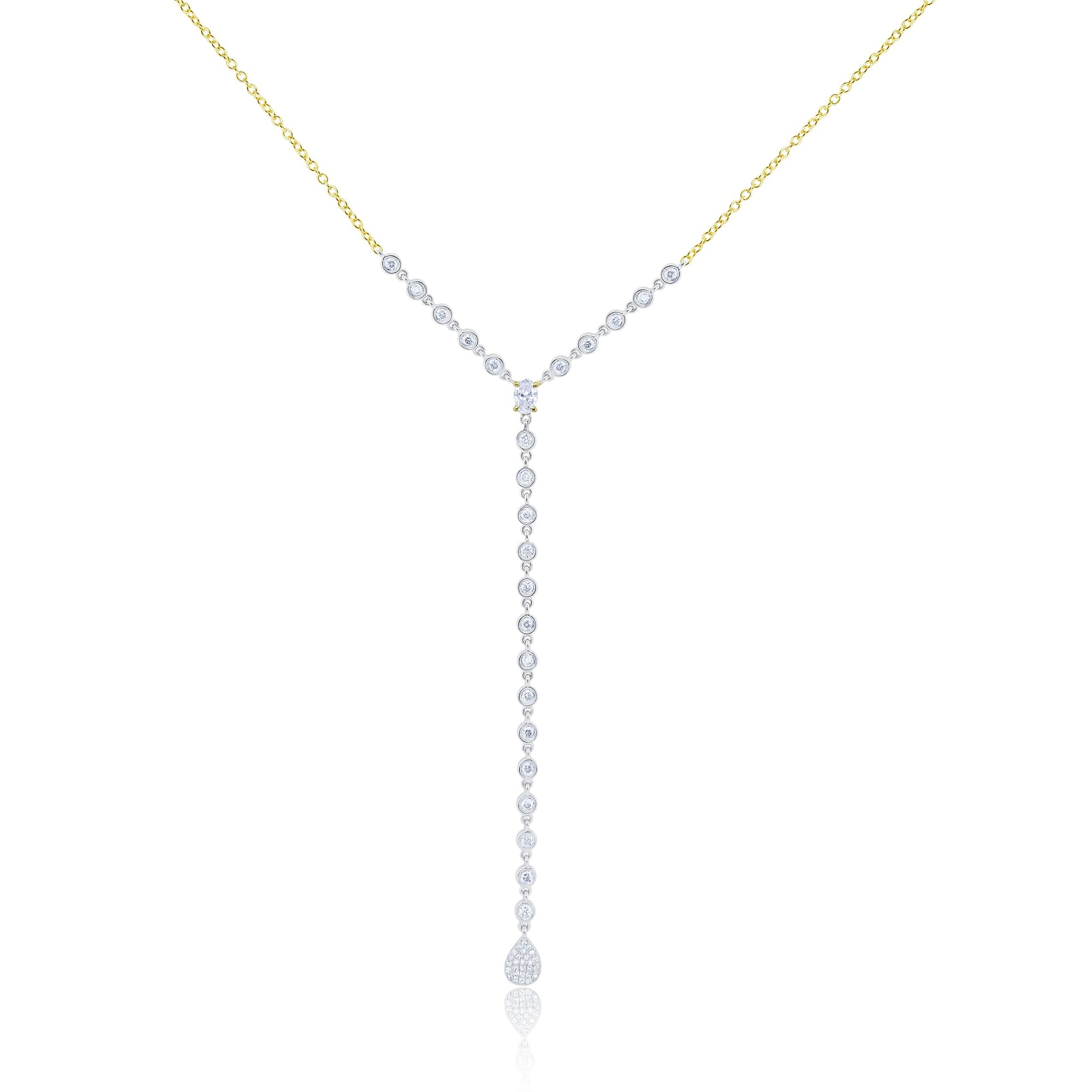 Two Tone Gold Diamond Bezel Lariat Necklace | Two Tone