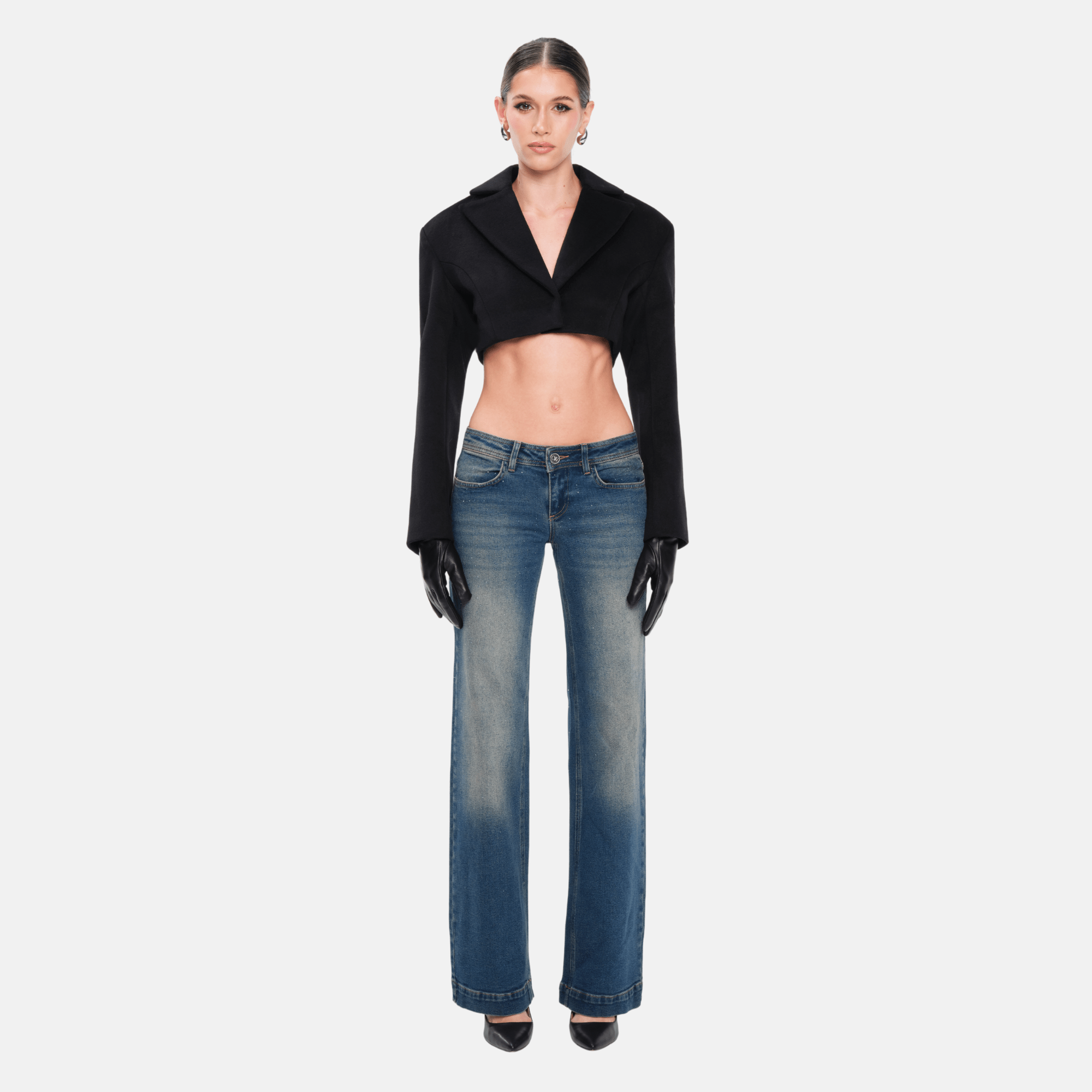 OW Collection NOVA Crop Wool Blazer Blazer 121 - Black