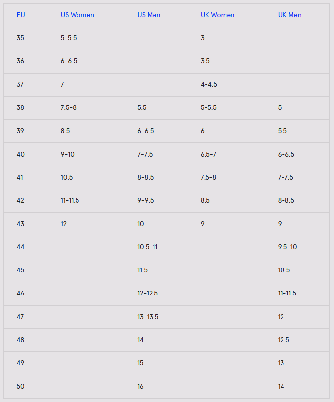 Product size guide