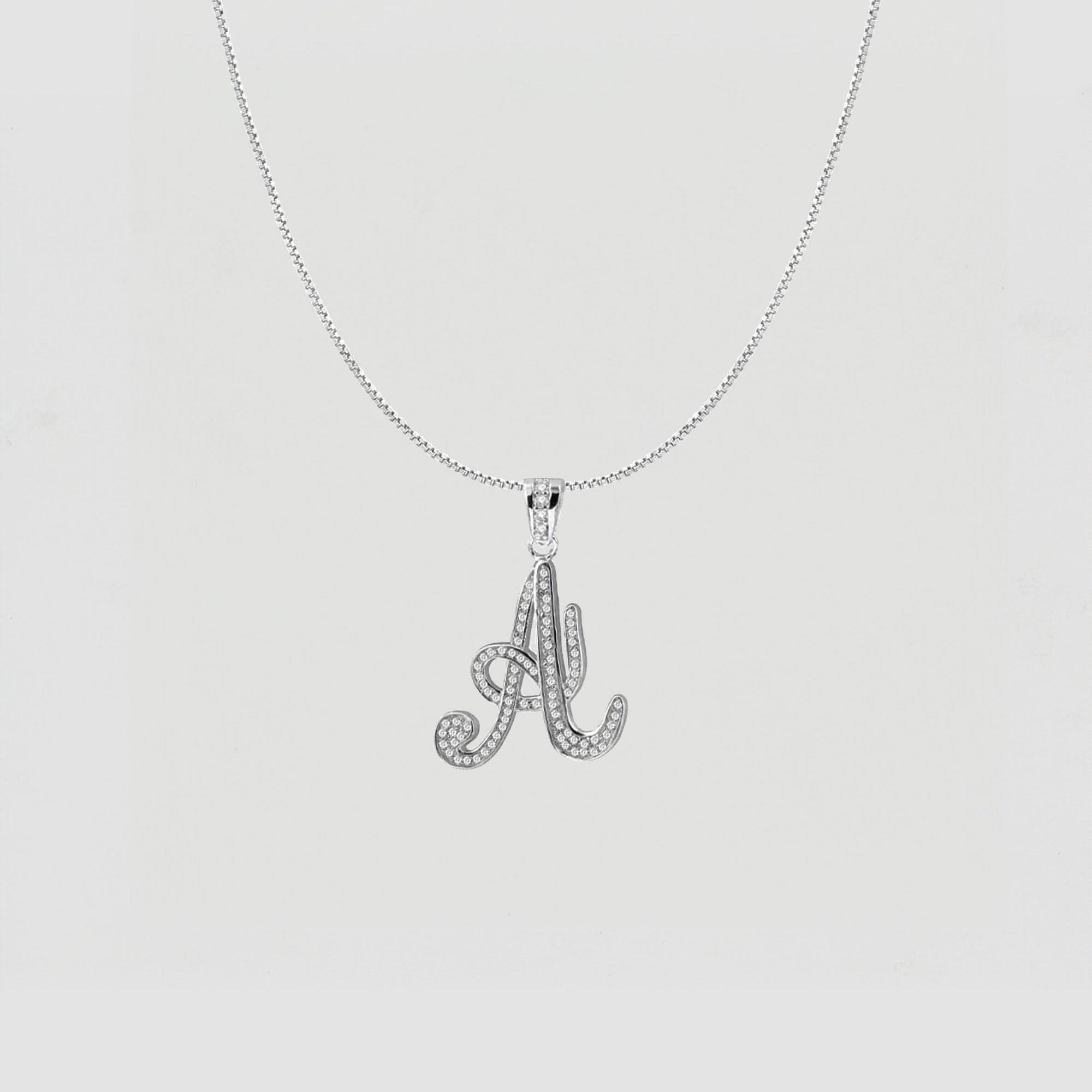 The Iced Out Script Initial Necklace | Silver