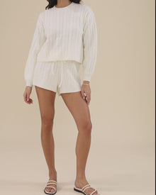 Boxy Cable Crew Sweater | Ivory