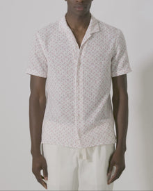 Hibbert Logo Print Classic Fit Capri Collar Shirt | White Sand