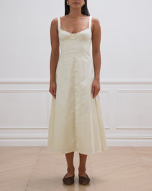 Ruched Cup Button Midi Dress | Ivory