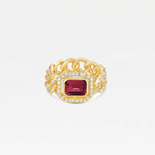 The Halo Colored Stone Cuban Link Chain Ring | Red