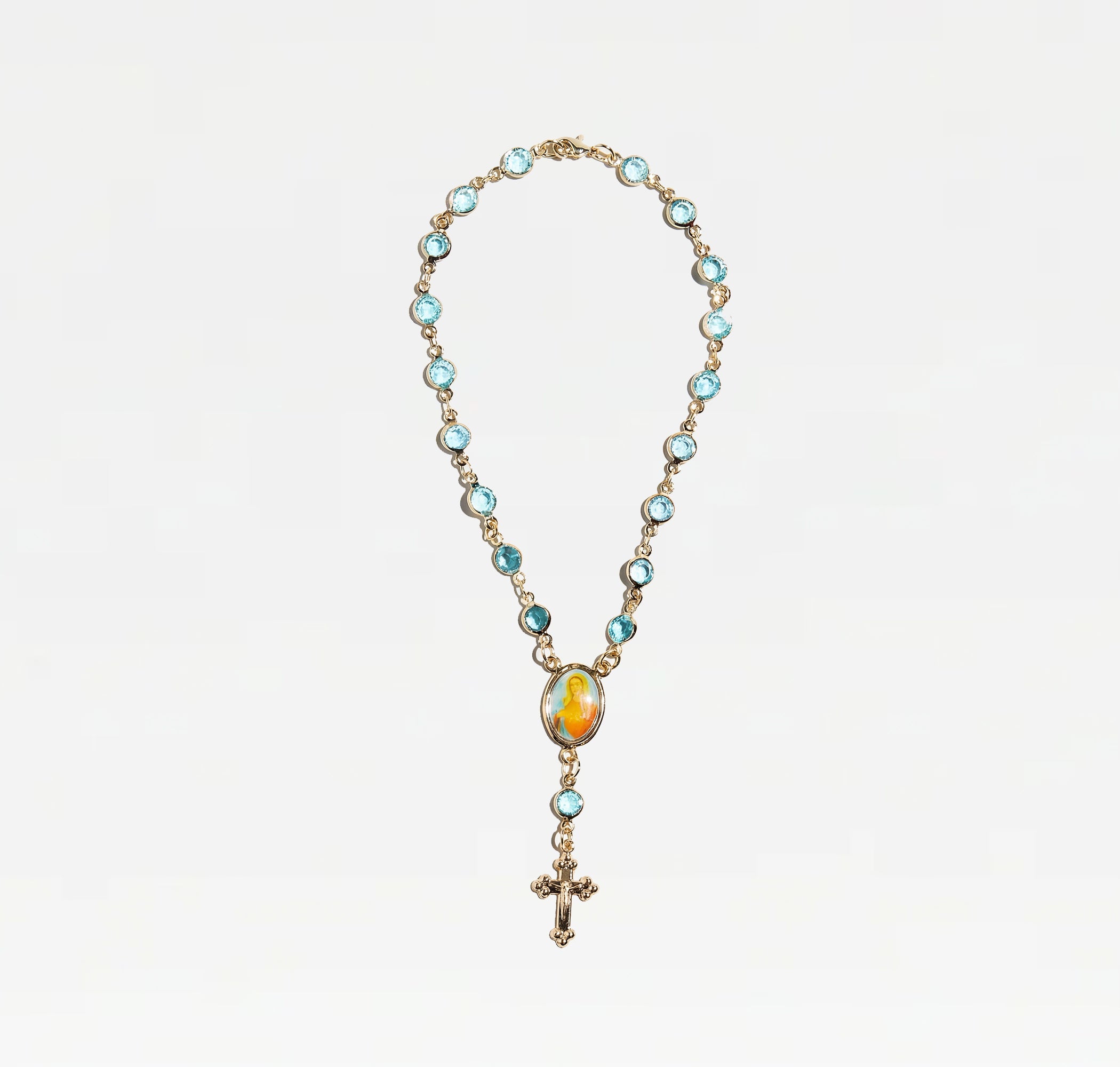 The Aqua Marine Rosary Anklet | 18Kt Gold Plated