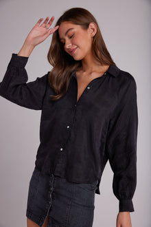 Round Hem Bishop Sleeve Shirt - Black