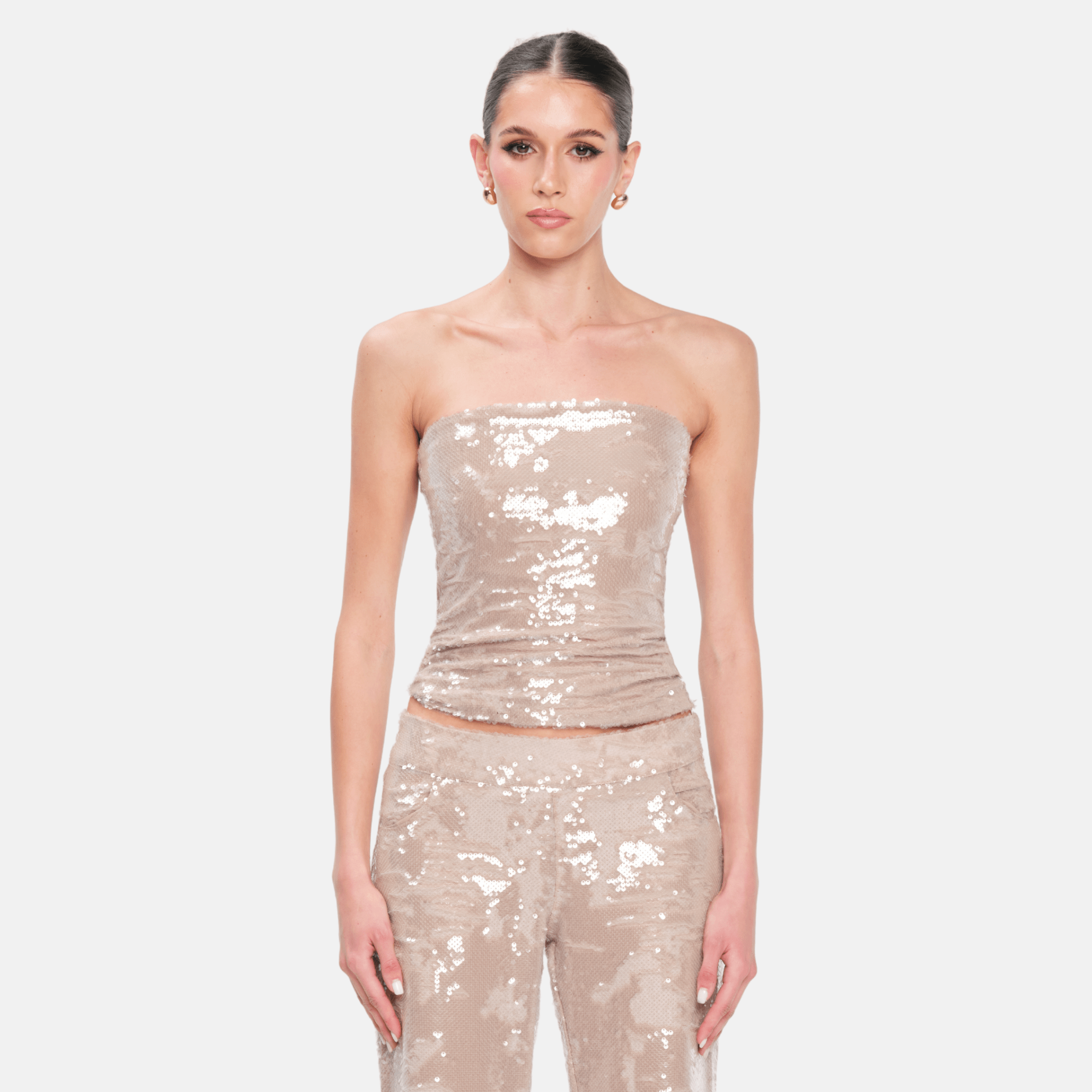 OW Collection RUBY Sequin Tube Top Top 036 - Tan