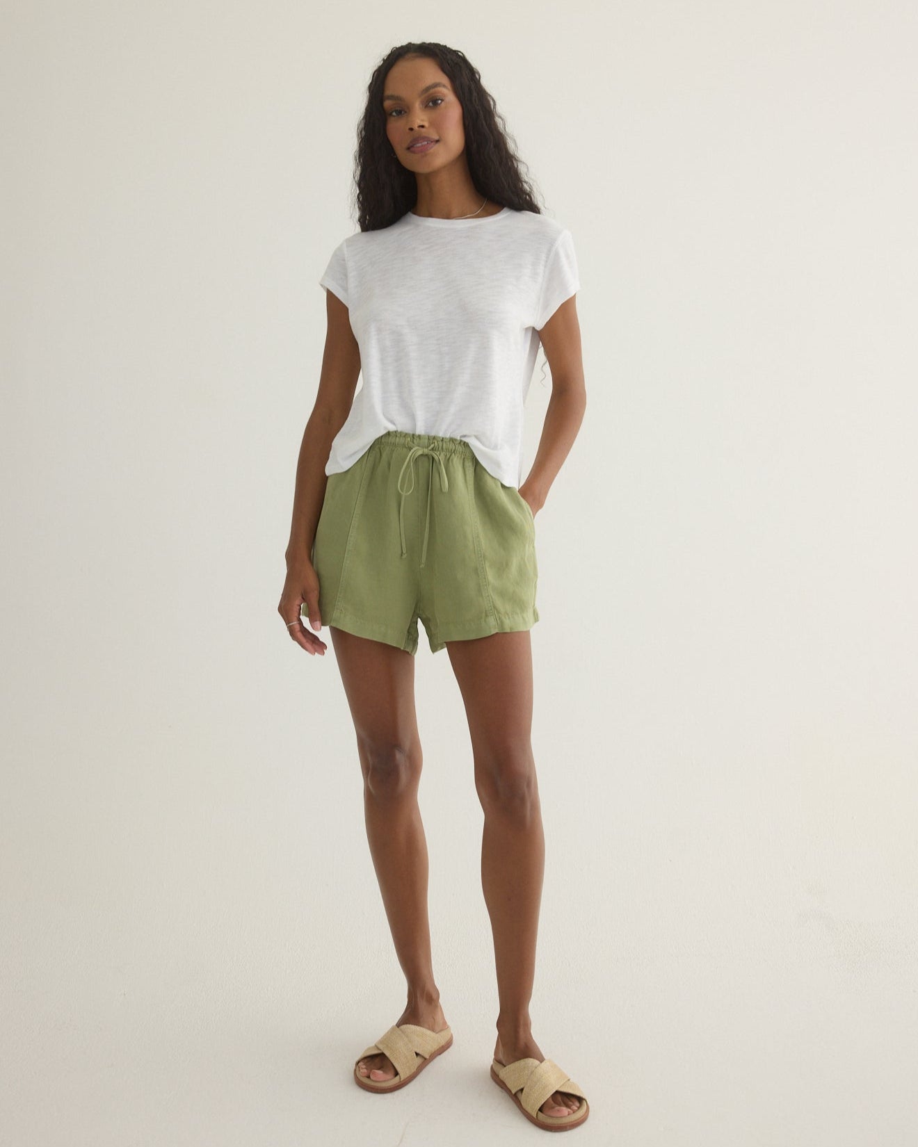 Seamed Ruffle Waist Short | Summer Moss