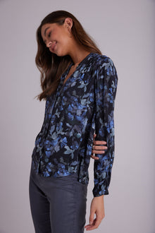 Shirred Shoulder Shirt - Frosted Floral Print