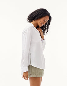 Side Slit Button Down Shirt - White