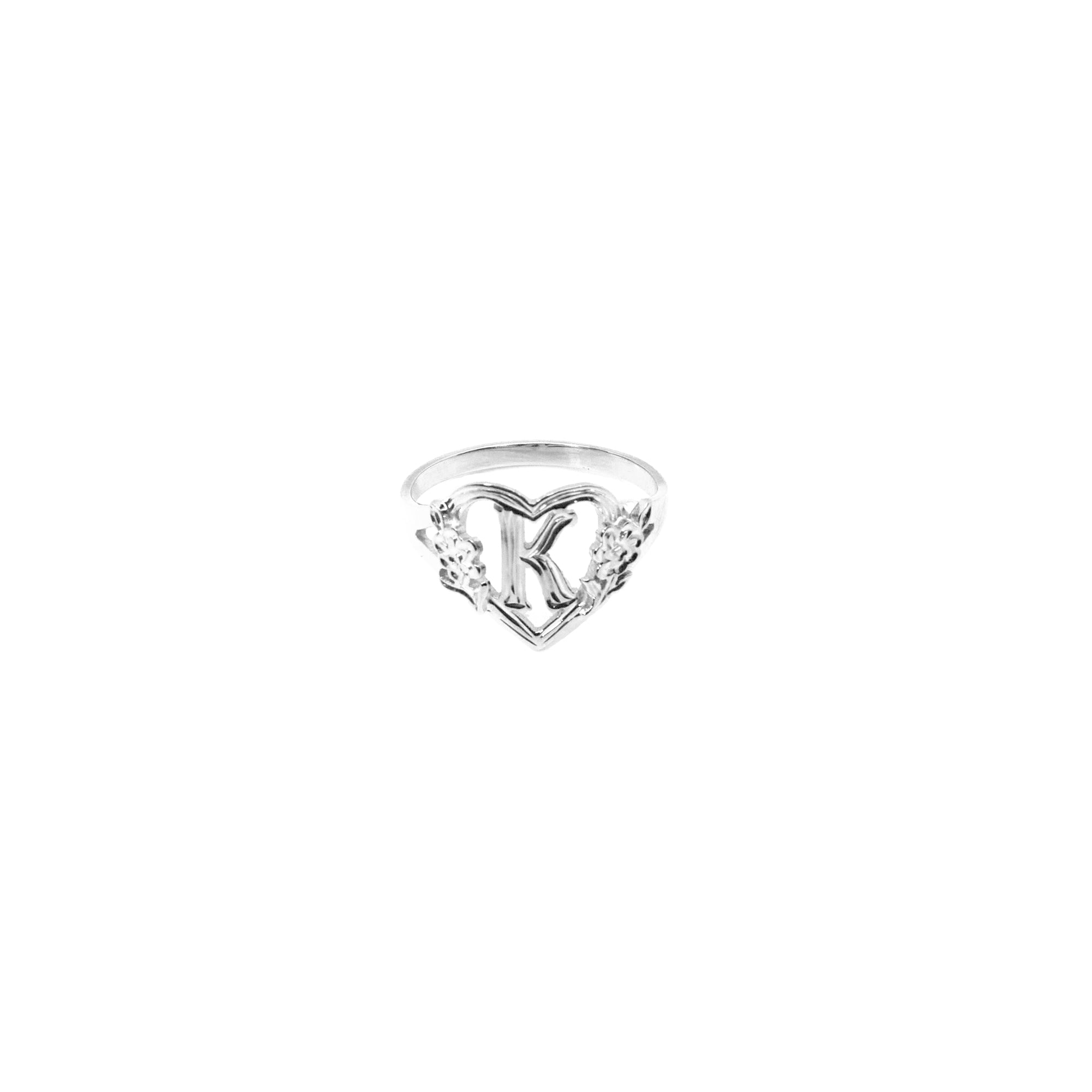 The Cutout Flower Heart Letter Ring | Sterling Silver | Size 6