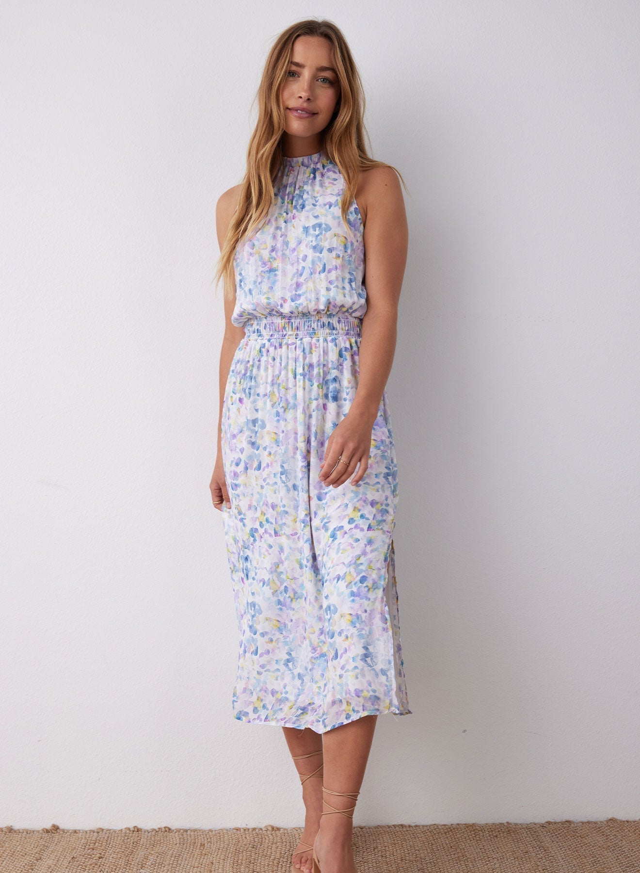 Sleeveless Smocked Waist Midi Dress | Orchid Floral Print