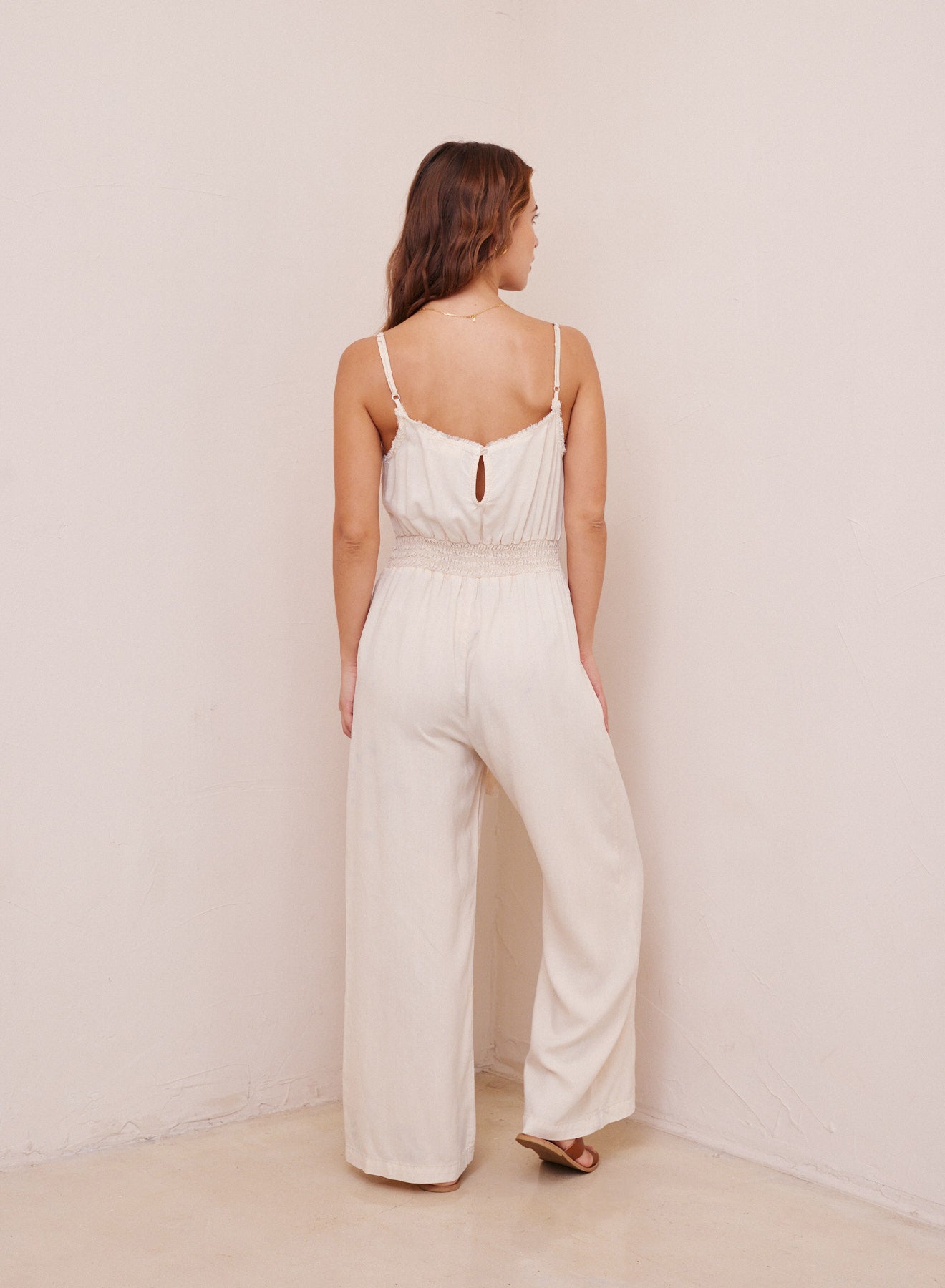 Smocked Back Cami Jumpsuit | Ivory Sand