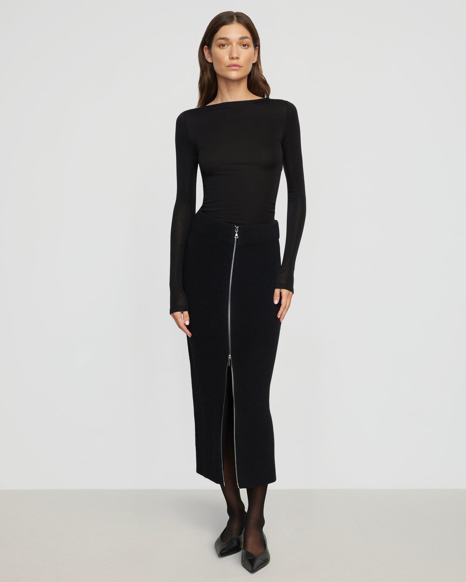 Renee | Sutton Front-Zip Sweater Skirt in Size Extra Small