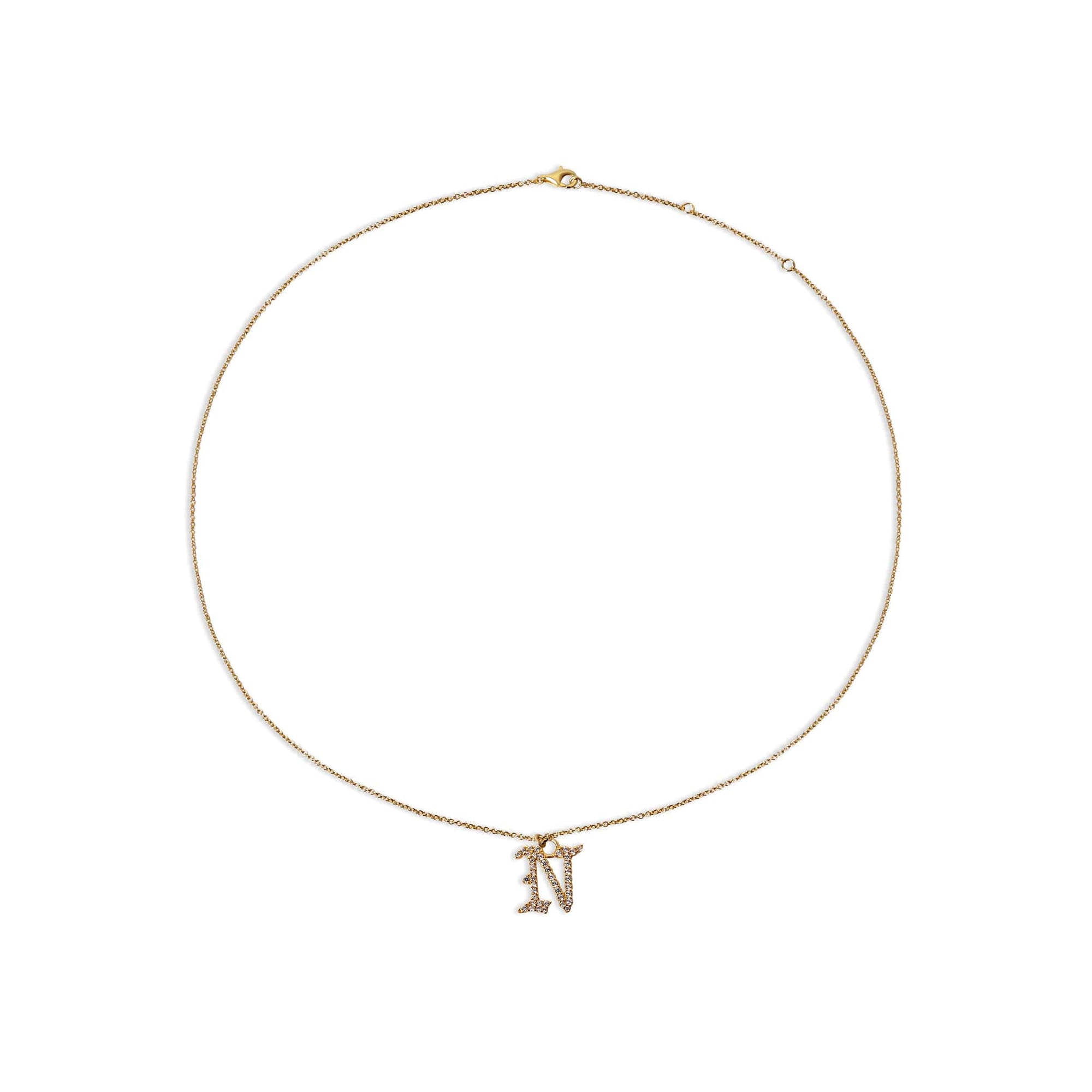 pave old english initial letter N necklace