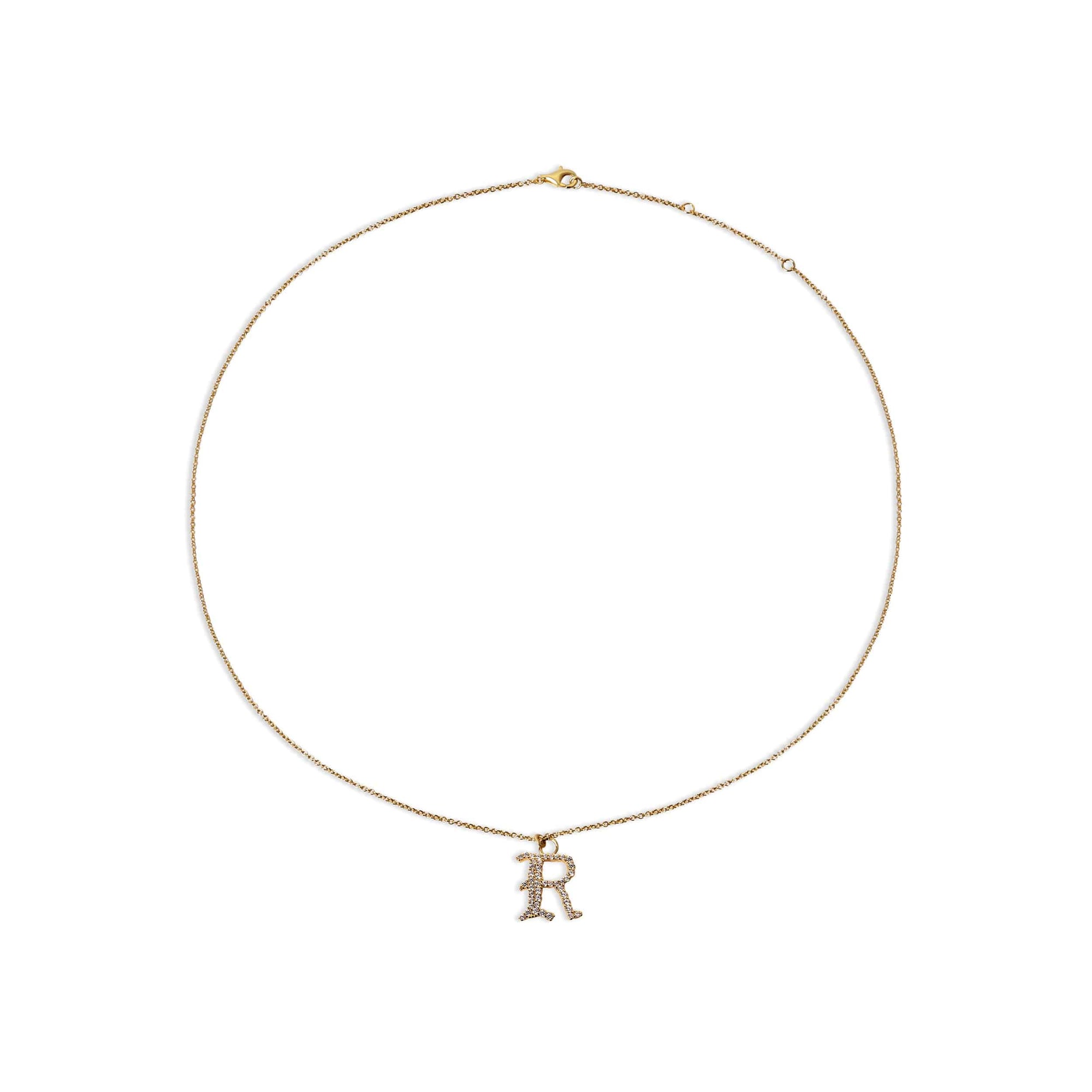 pave old english initial letter R necklace