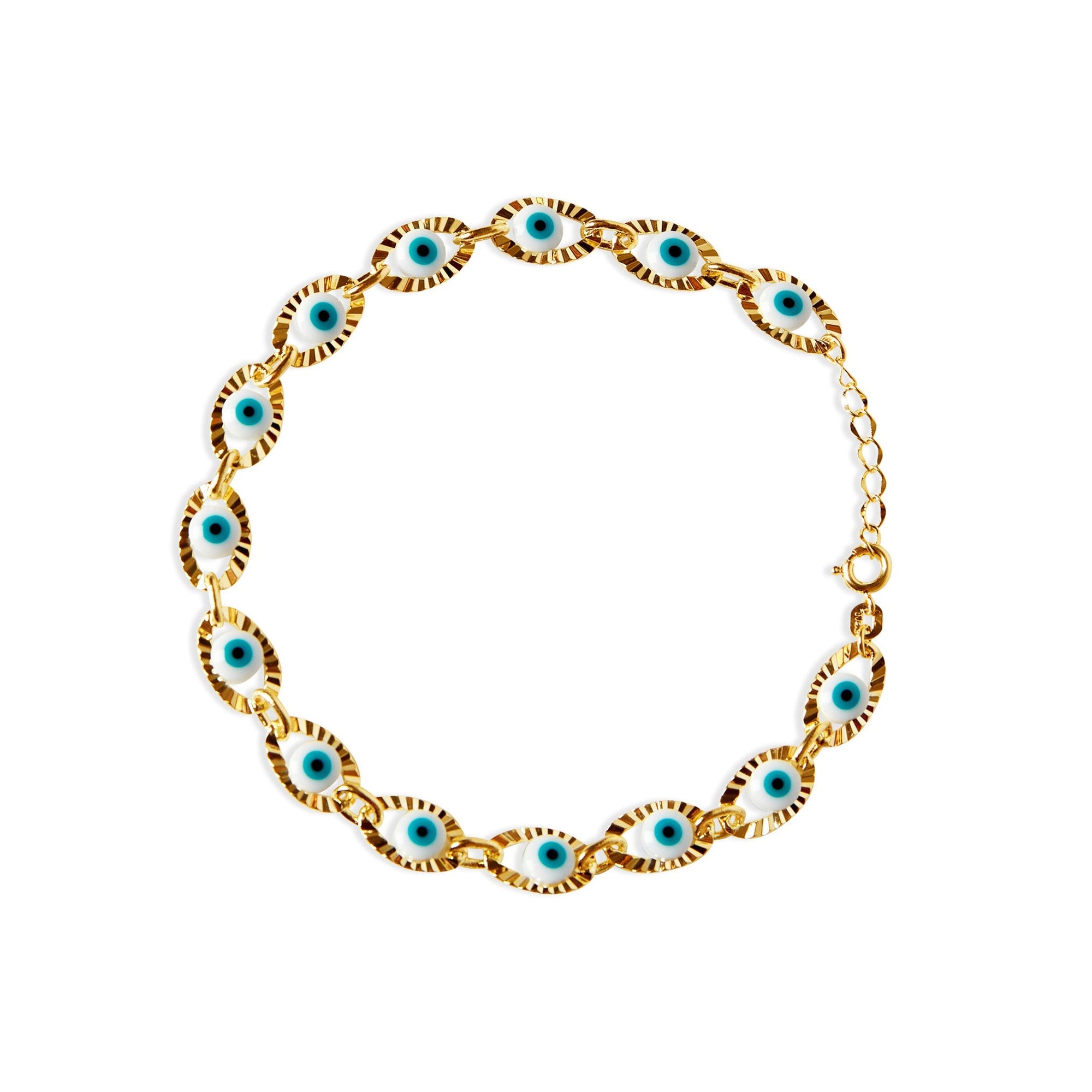THE WHITE & BLUE EVIL EYE ORNATE BEZEL ANKLET - The M Jewelers