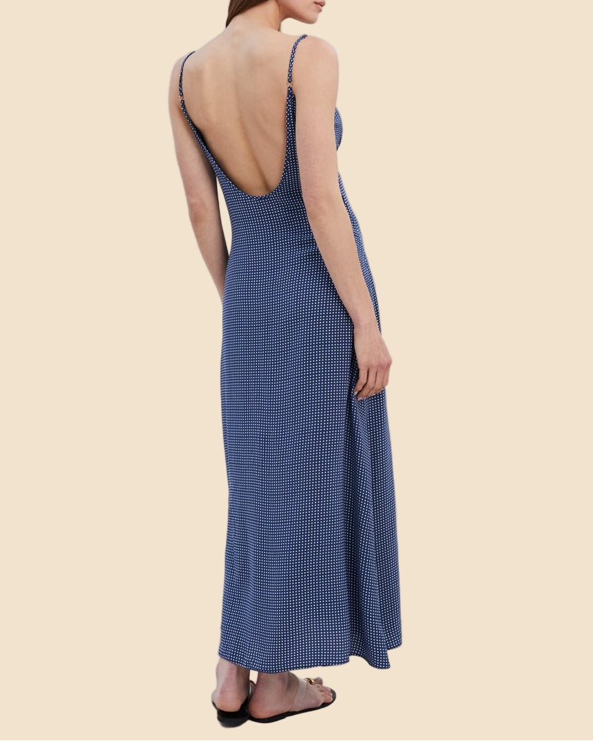 Womens | Rosetta Dress | Midnight Blue Polka Dot