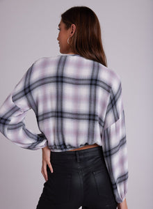 Tie Up Pullover Top | Mauve Rose Plaid