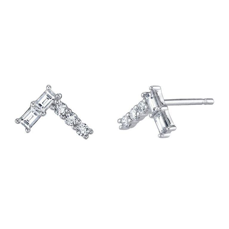 Women | White Diamond Skip A Beat Studs | 14k White Gold